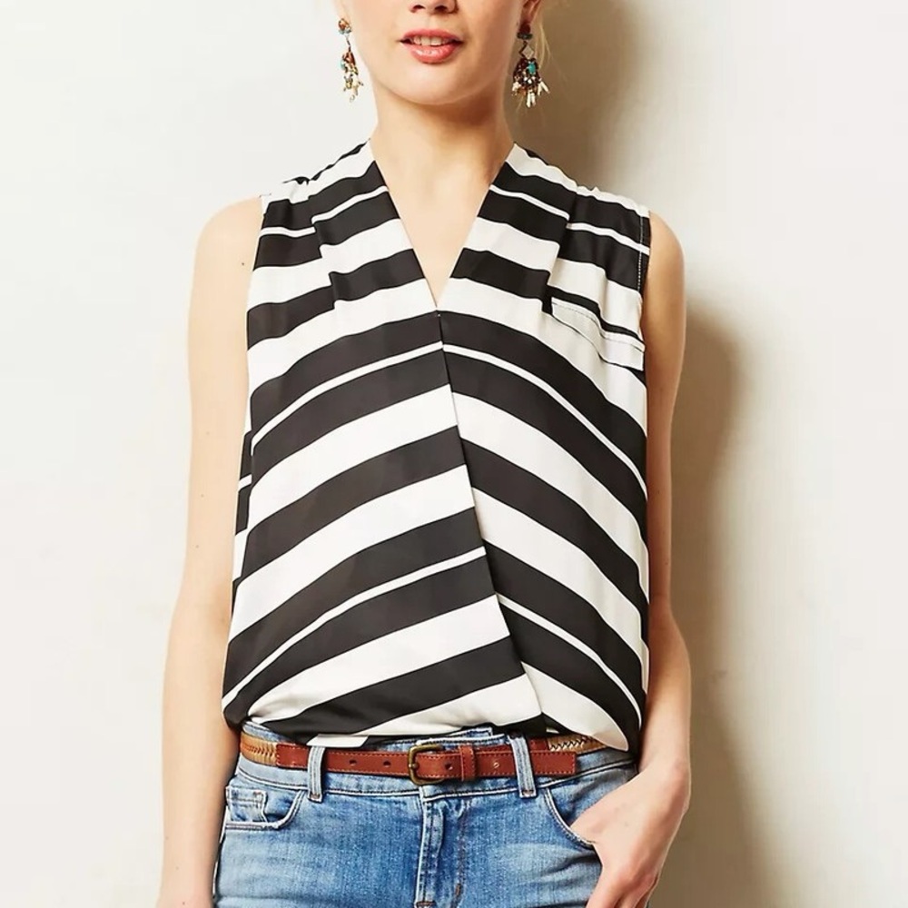 Dolan Black and White Diagonal Striped Blouse